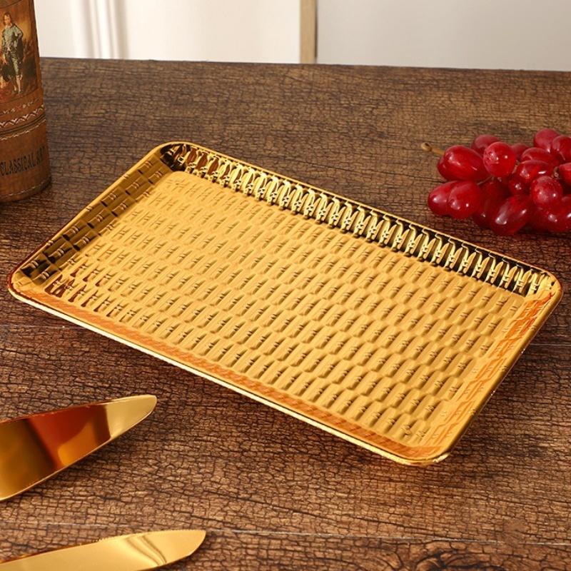 Exquisite Fruit Tray, Alloy Cake Plate, Gold Engraving Fish Scale Stripes Snack Nuts Organizer Party Desktop Decoration,29 cm
