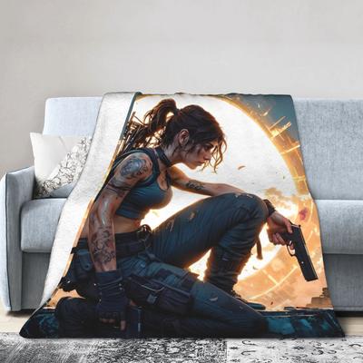 Tomb-Raider Lara Croft Blanket Cover Fleece Survival Video Game Warm Throw Blanket for Sofa Couch Quilt Multi-function