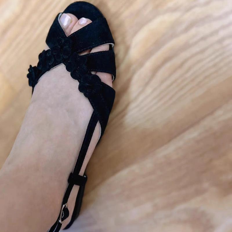 Fashion Flower One-word Buckle Sandals Women's Open-toed Sandals Flat Versatile Fish Mouth Sandals