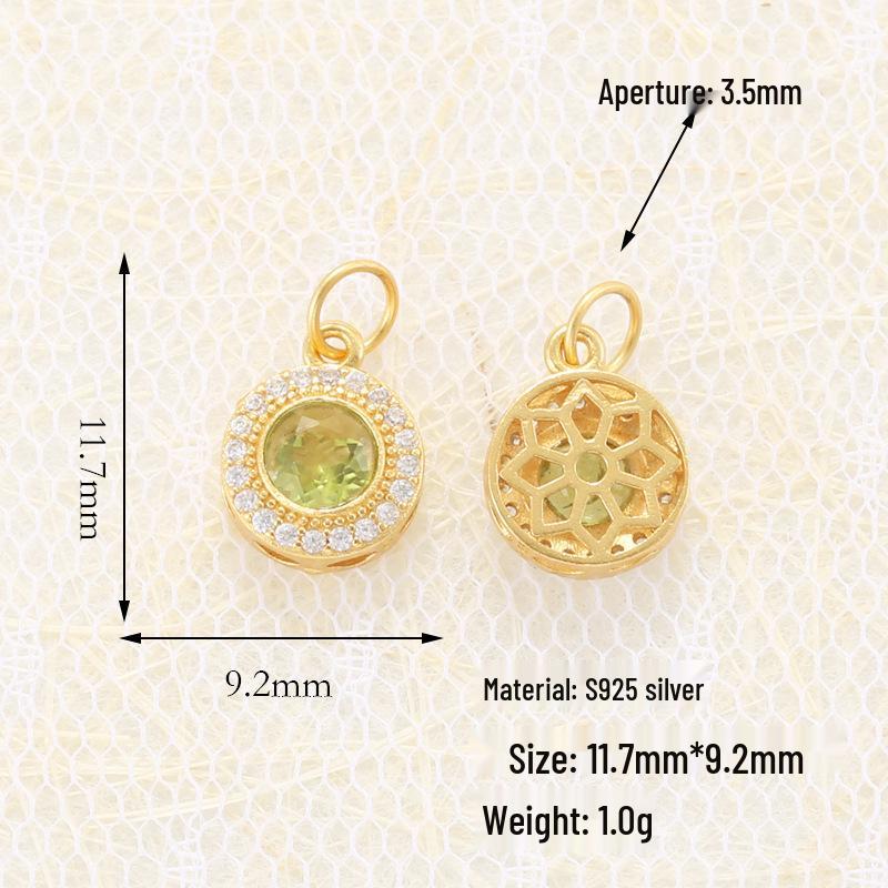 S925 Sterling Silver Inlaid Natural Peridot Diopside Loose Beads Spacer for DIY Bracelet Necklace T7