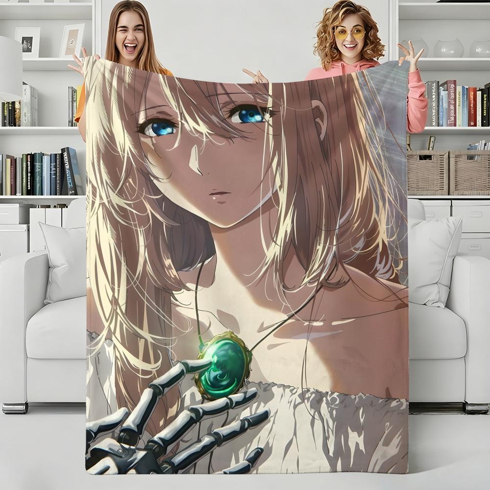 Anime V-Violet Evergarden Throw Flannel Blanket Perfect for Sofa Office Bed Travel Sleep Read Relax Camping four season use 75x90cm