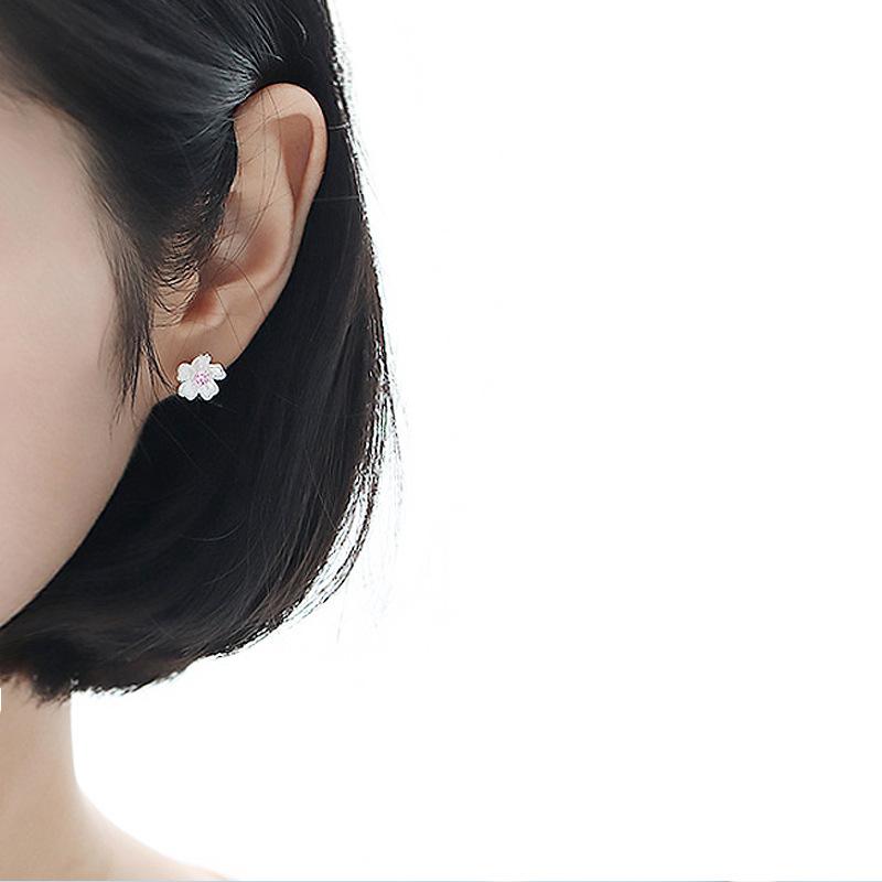 Japan and South Korea Small Fresh Simple Temperament Japanese Cherry Blossom Earrings Sweet Flowers Delicate Pink Purple Diamond Earrings Female