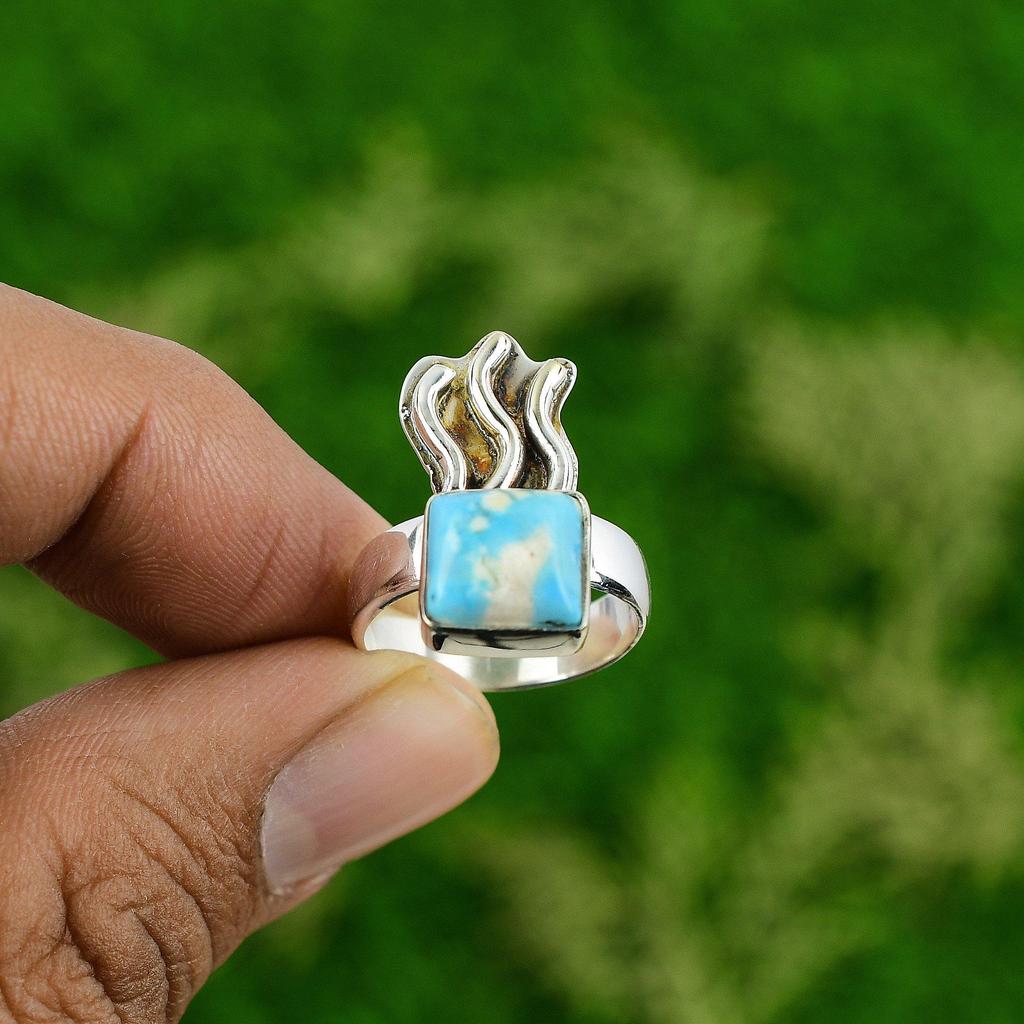 Gift For Her Natural Sleeping Beauty Turquoise Statement Ring Size 7 925 Silver