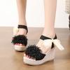 Fashion Sandals Women's Floral Pattern Bowknot Decor Platform Wedge Espadrilles Platform Bow High Heels Women's Slippers Shoes
