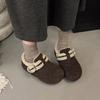 Woolen shoes, small people with heightened thick soles, gray Birkenstocks, winter velvet warm outer cotton shoes