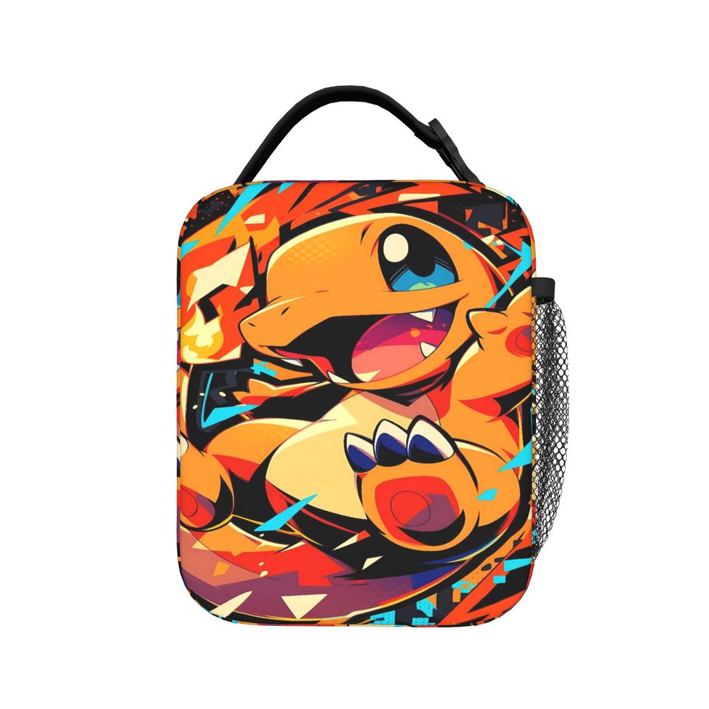 Charmander Splash Anime Lunch Bag School Lunch Box For Child Fun Print Thermal Tote Handbags Oxford Portable Cooler Bag