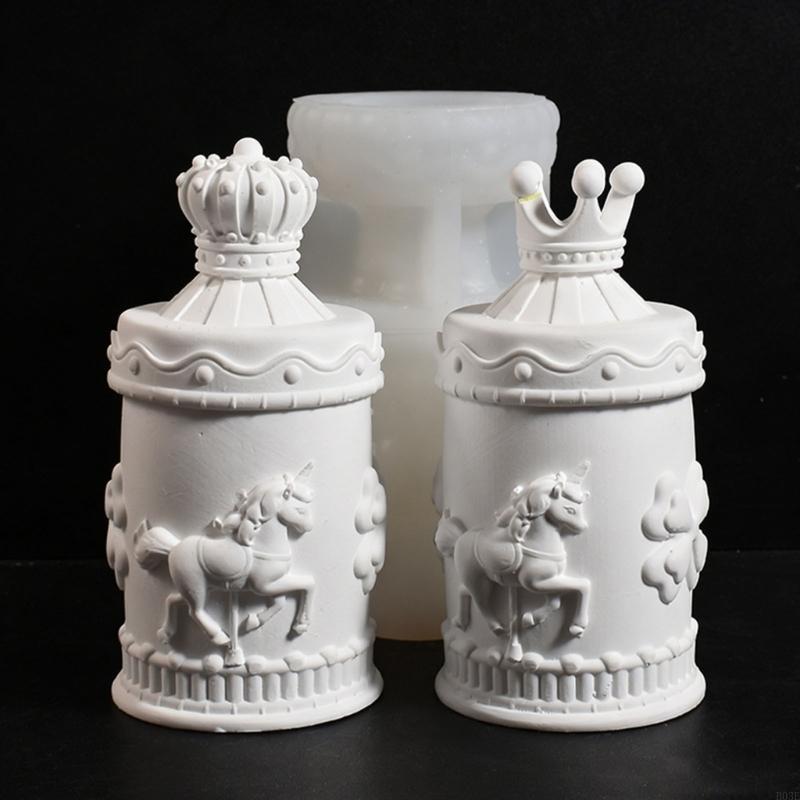 Horse Carousel Silicone Molds Resin Jar Mould With Lid For Making Container Jewelry Box Epoxy Resin B03E