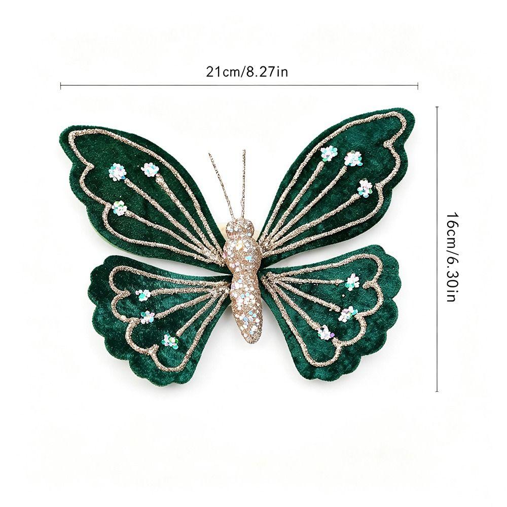 Multicolor Butterfly Ornament Flocked Fabric Flocked Butterfly Decor  For Xmas Holiday