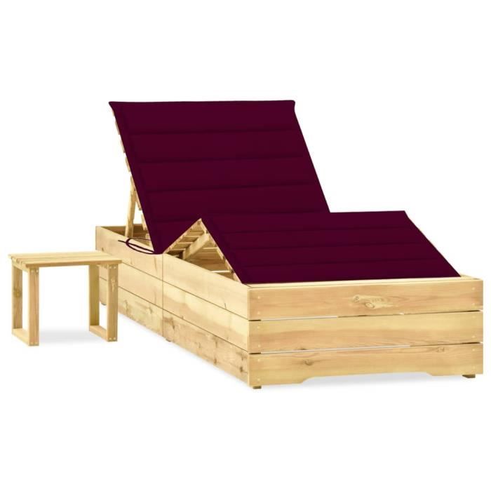 VidaXL Chaise longue de jardin avec table et coussin Pin imprégné 3065963