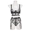 Lace Underwire Sexy Three-Piece Lingerie Set with Slit