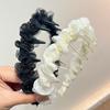 Women Headband Non-Slip Wide Headband with Inverted Tooth Comb Pearl Embellishments Layered Mesh