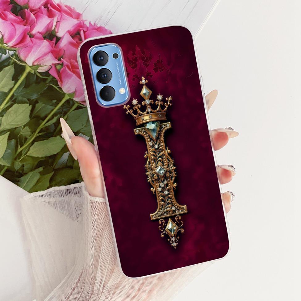Transparent Für Oppo Reno4 4G Hülle CPH2113 Luxuriöse Krone A-Z Buchstaben 2D Flaches Muster Weicher Bumper Für Oppo Reno 4 4G Handyhülle