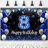 2D Happy Birthday Backdrop Black Blue Balloon Customized Age Kids Adults 18th 20th 30th 40th Birthday Decorations Party Supplies