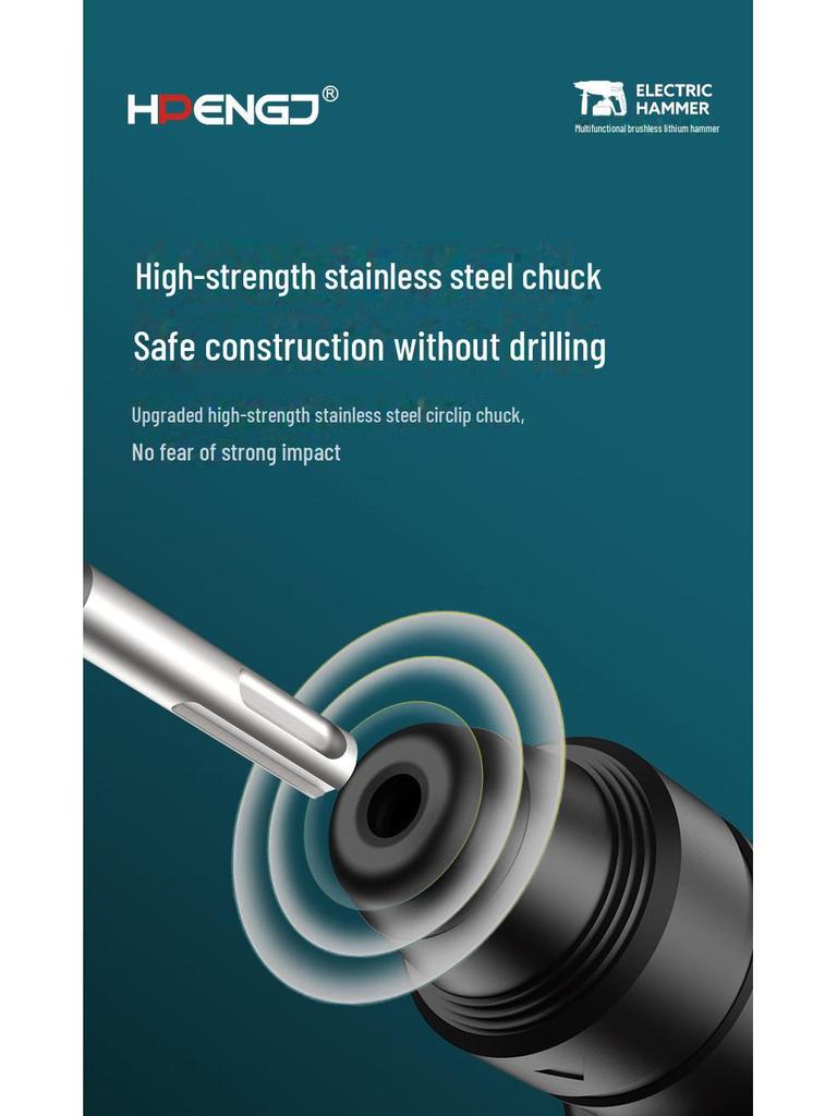 Ciocan rotopercutor electric reîncărcabil fără perii 21V, Impact wireless pentru beton de mare capacitate, Ciocan electric cu litiu cu dublă utilizare