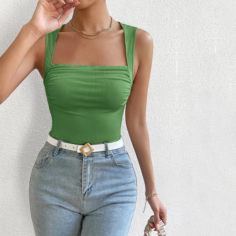 HNXC Dámská móda Ležérní letní jednobarevné halenky a košile s čtvercovým límcem bez rukávů