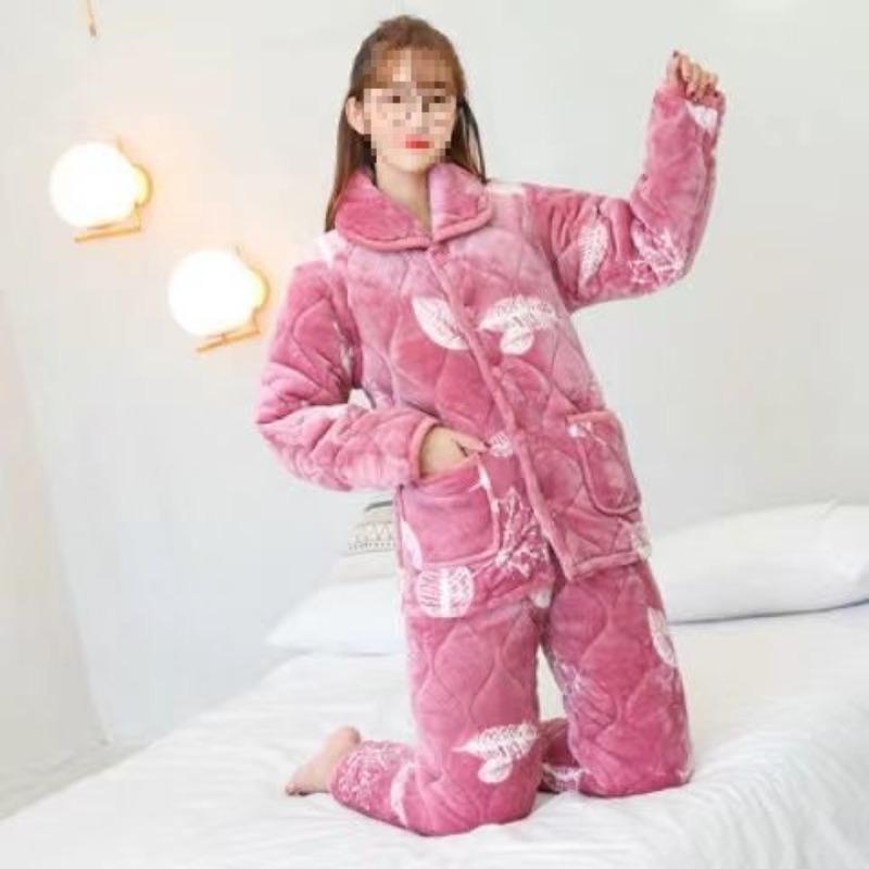 Pajamas women's three-layer thickened winter suit can wear large-size thermal padded loungewear