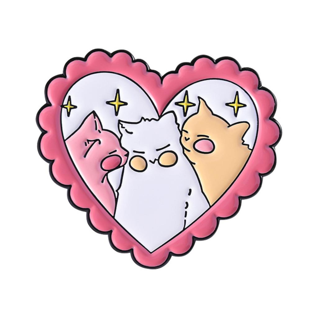 Heart Shaped Enamel Pin Featuring Cartoon Style Paws with Star Accents and Decorative Border Suitable for Accessories and Collectibles