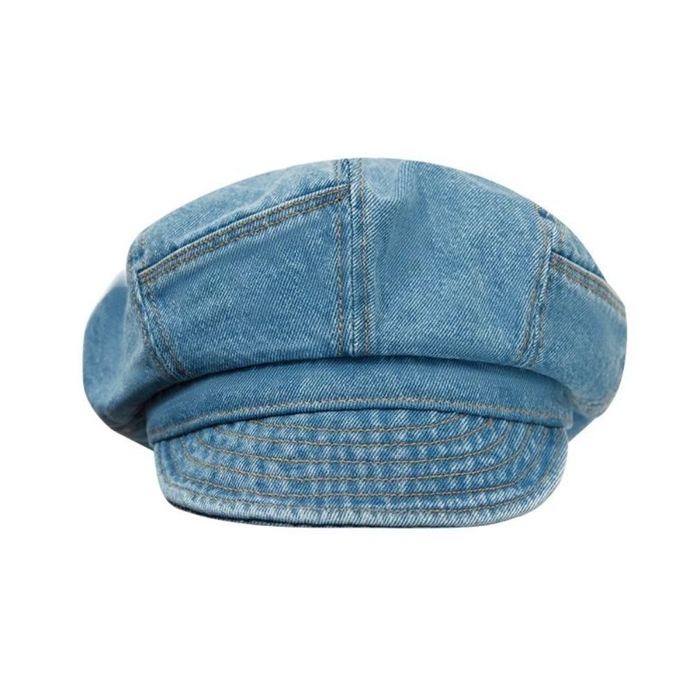Cloud Octagonal Cap Vintage Peaked Hat Korean Washed Denim Beret  Women