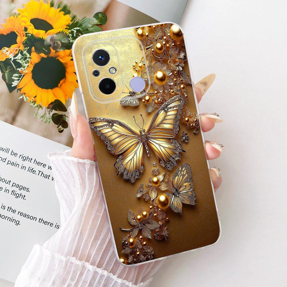Miękkie Przezroczyste Silikonowe Etui Na Telefon Xiaomi Redmi 12c 12 11A 4G Pokrowiec Poco C55 Wzór z Kreskówkowym Kotem Smokiem Kwiatem Motylem