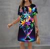 Fashion 3D Print Summer Dress Loose Casual Short Sleeve O-Neck Mini Dress