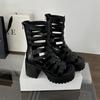 2025 Korean Version Summer Thin Sexy Roman Sandals Women Cool Feeling Black High Top Thick Sole High Heel Fashion Cool Boots Women