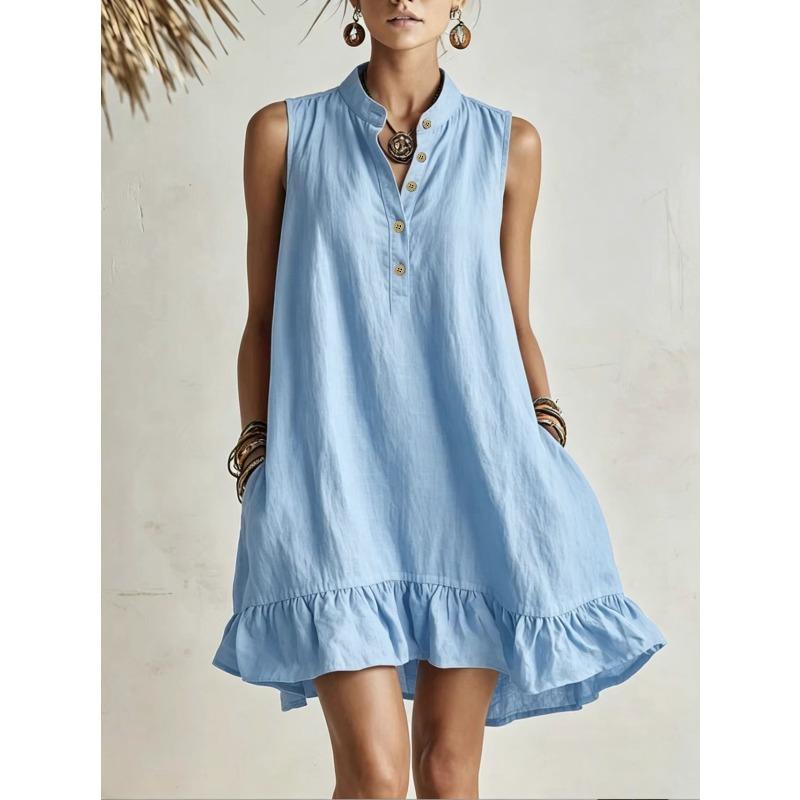 Summer New Style Loose-fitting Fashionable Casual Ruffled Buttoned Dress for Women