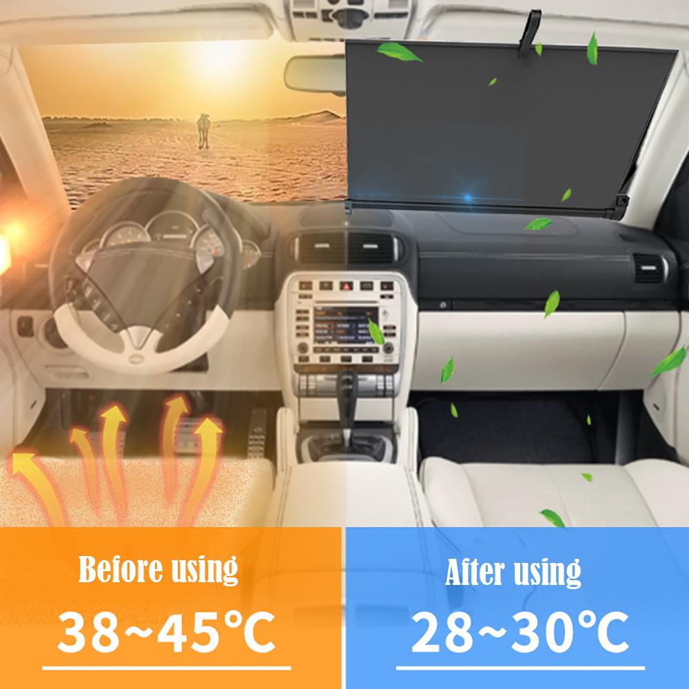 Car Sun Shade Sunshade Curtain Auto Front Window Sunshade Covers Auto Retractable Sunscreen Heat Insulation Block Hidden