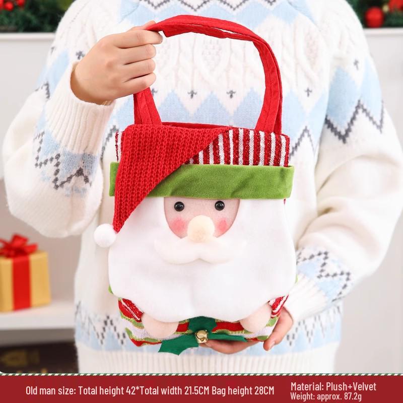 Three-Dimensional Santa Claus Burlap Backpack Candy Bag - Large Christmas Gift Decoration