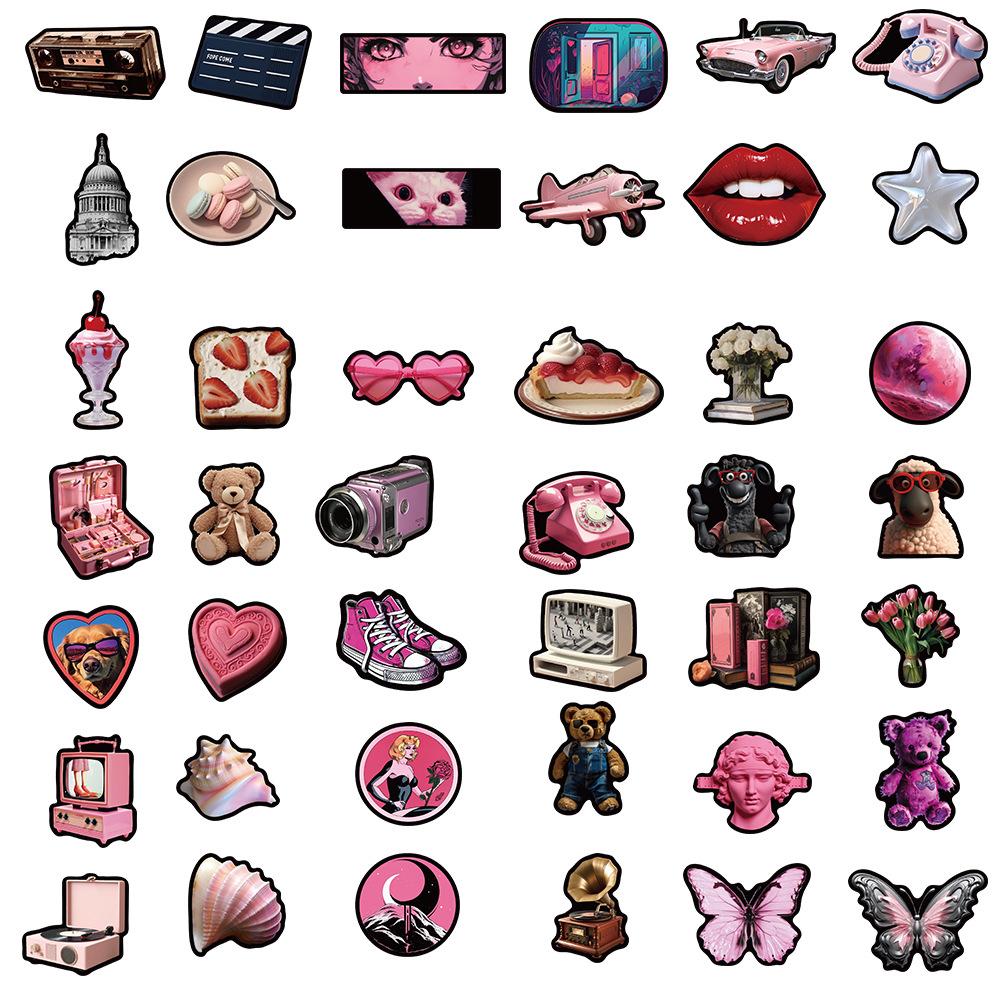 50 Cartoon Black Pink Girl Style Graffiti Stickers Personalized Decorative Guitar Notebook Suitcase DIY Waterproof