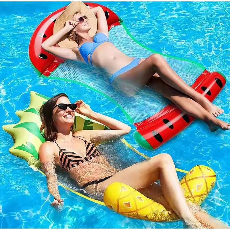 Foldable Fruit Print Floating Water Hammock Lounger Inflatable Pool Float Bed Chair for Summer Home Swimming Pool Lake Beach