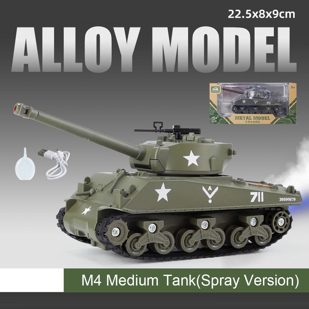 1:32 Leopard2 T-90 M4 Main Battle Tank Tiger Heavy Tanks Model Toy Car Sound Light Spray Military Vehicle Models for Boys Kids