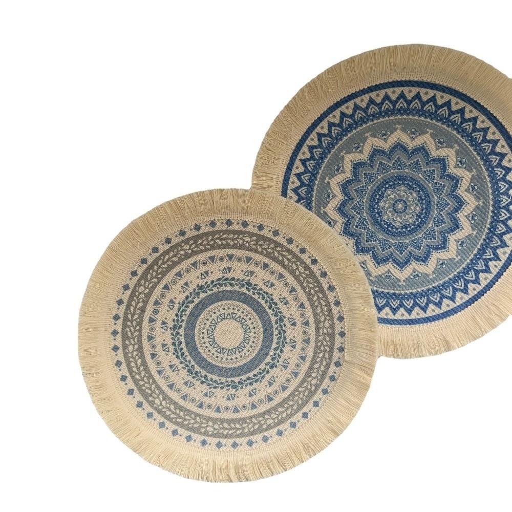 Bohemian Braided Weave Round Woven Placemats Heat Resistant Non-Slip Bohemian Placemat Tassel Jute Placemats Kitchen Table