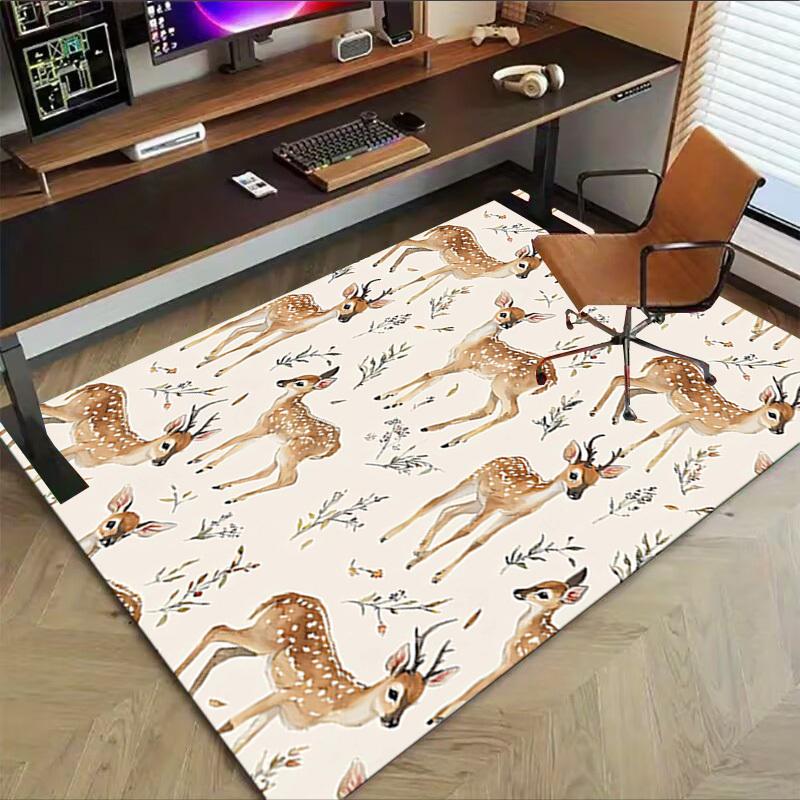 1PC Deer Flowers Non-Slip Floor Carpet Compatible for Office&Living Room&Bedroom&Dining room - Flat- Soft & Pattern, Vibrant Colors-W306