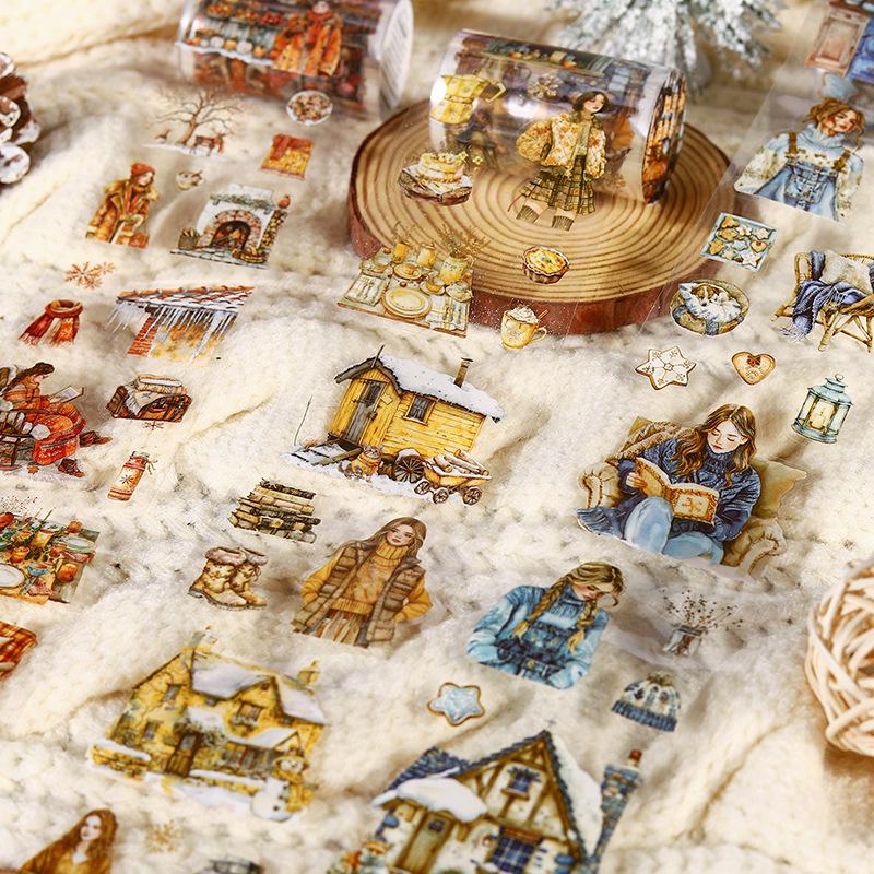 Winterlandschaft Stanz-PET-Klebeband: Ein schöner Tag, Winterwärme Serie, 6 malerische Designs