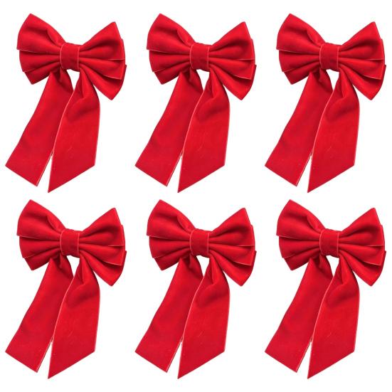 Festive Dining Table Accessories 6Pcs Velvet Bow Napkin Rings, Christmas Fabric Holders, Red Holiday Home Accents Green Rings for Dinner