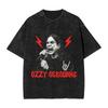Oversized Acid-Wash Vintage Short-Sleeve T-Shirt Featuring Ozzy Osbourne Live Stage Metal Hand Graphic Print