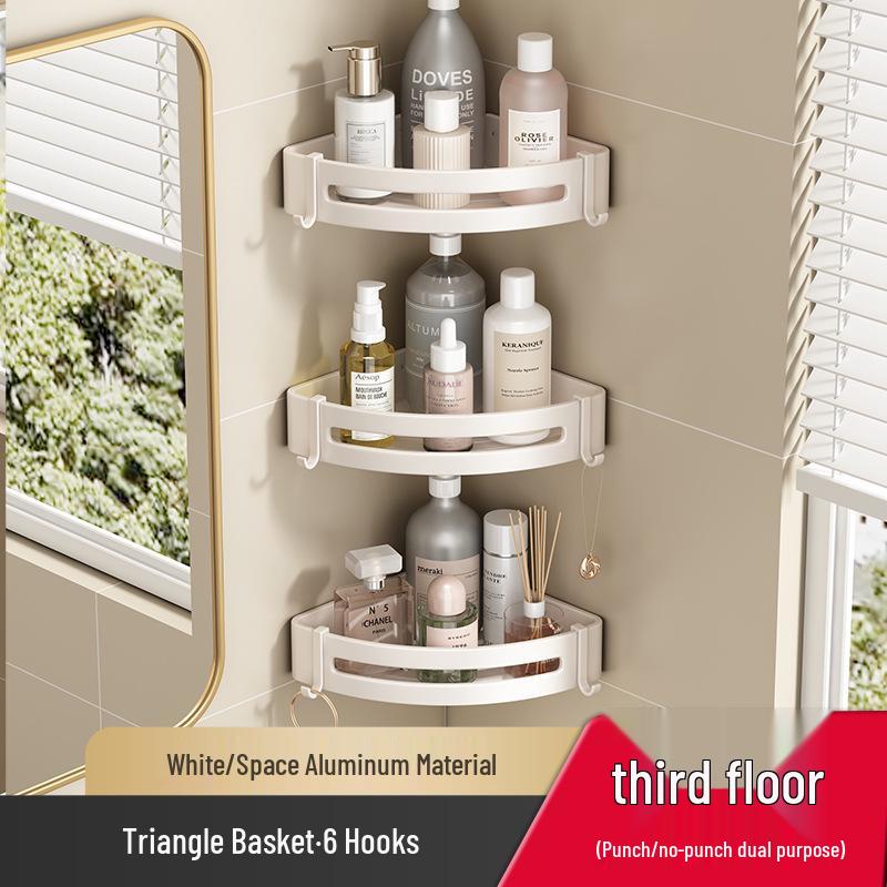 Gunmetal No-Drill Triangular Bathroom Shelf - Space Aluminum Corner Storage Basket