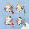 Metal Design Cat Fishing Brooch Cartoon Design Enamel Finish Cartoon Cat Pin Cute Animal Chain Pendant Creativity Brooch