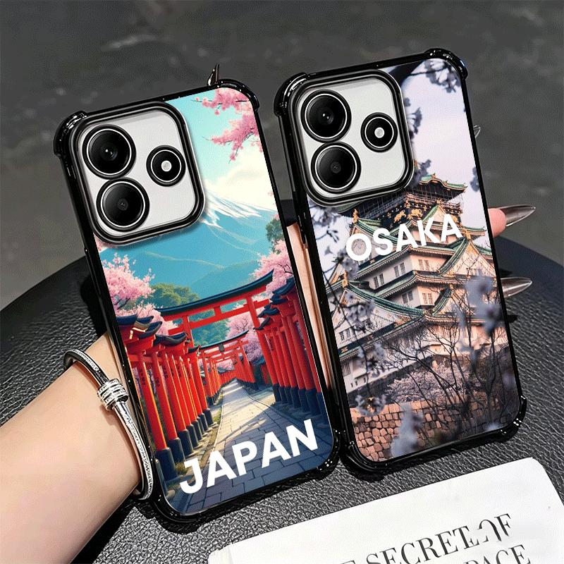 Osaka Tokyo Japan Scenery Plating Phone Case For Xiaomi Redmi Note 14 15 Pro Plus 13 12 11 11S 11T 10 9S 9 5G Anti-Fall Airabag