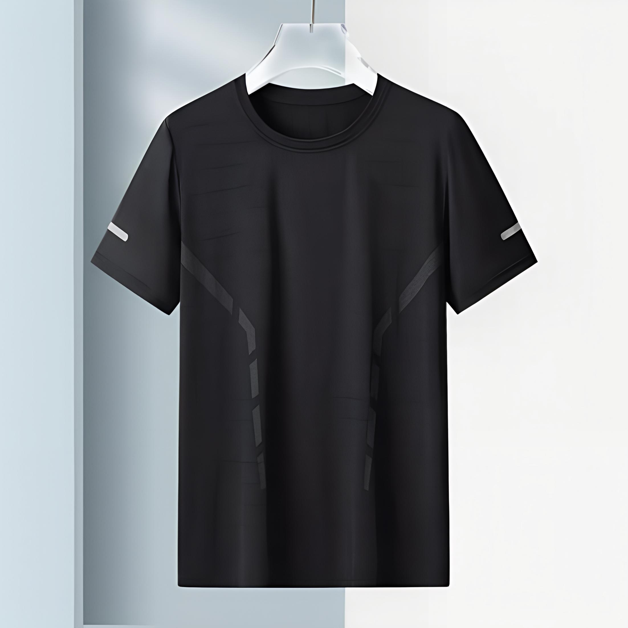 

Летняя мужская футболка из ледяного шелка с круглым вырезом, свободная однотонная пуловер с короткими рукавами, повседневная повседневная одежда, спортивный топ для фитнеса 4XL чёрный