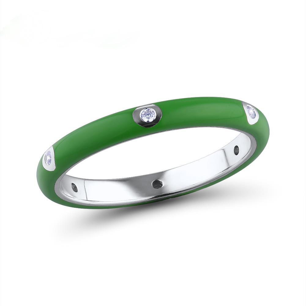 925 Silver Plated Dainty Colorful Enamel Ring Female Fashion Finger Accessories With Shiny Crystal Party Jewelry For Daily Gift