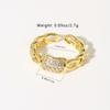 Golden Plated Cuban Link Open Adjustable Ring with Synthetic Zircon Heart for Women Trendy Statement Jewelry Gift