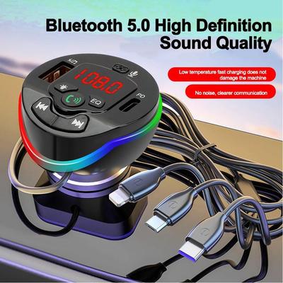 Car Bluetooth 5.0 FM Transmitter MP3 Modulator Player Handsfree Audio Receiver 3.1A Bluetooth Car Charger With 3 Cable for IPhone Huawei Xiaomi