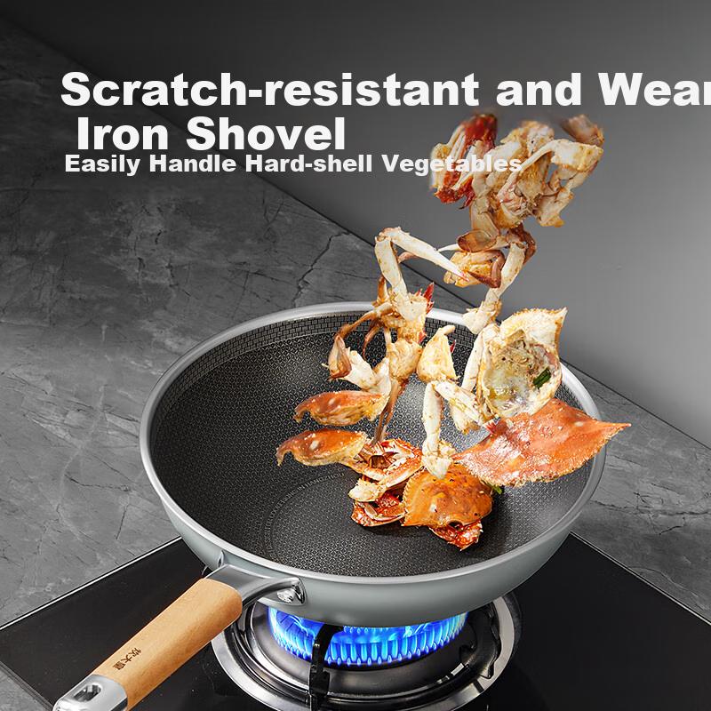 COOKER KING Wok, 316L Stainless Steel Frying Pan, Non-Stick Flat Bottom Stir-Fry Pan 32cm, Visible Lid, Suitable for All Stoves