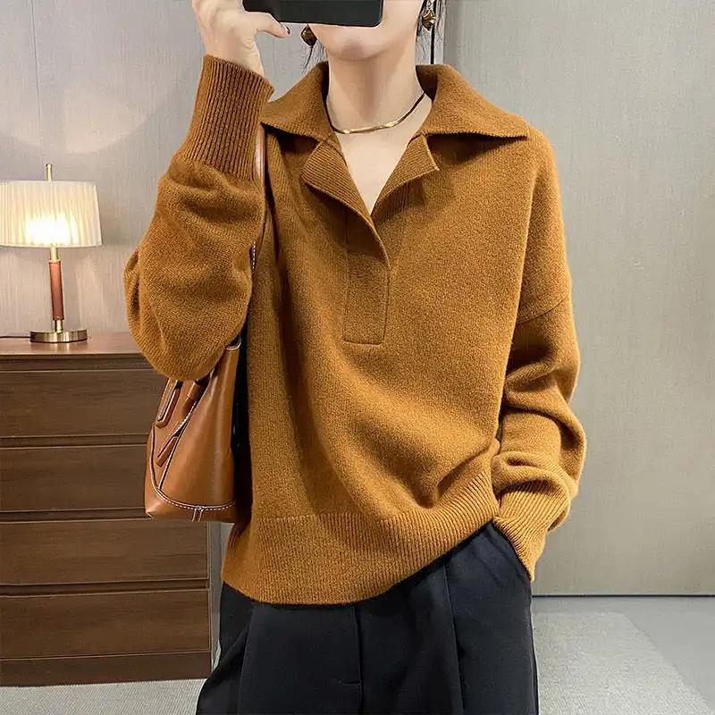 

Sweater for Women Autumn Winter Thickened Pullover Warm Knitted Striped Crew Neck Base Layer Stretchy Long Sleeve Oversize Jumper Tops 3XL бежевий