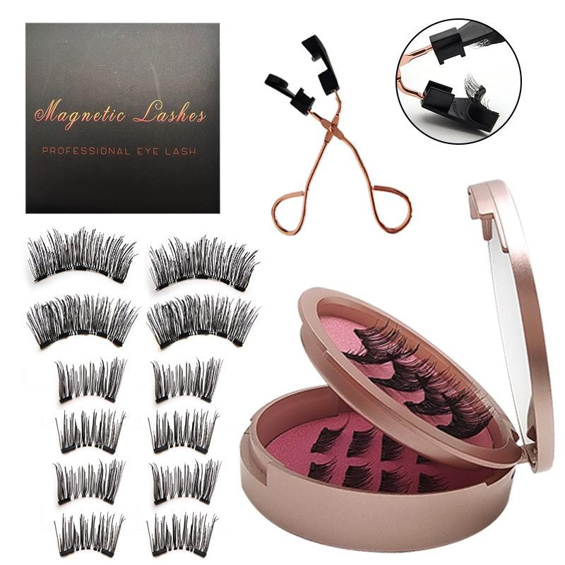 Hot-selling Little Devil Magnetic False Eyelashes Double-layer Pink Round Box with Clip Magnetic Set