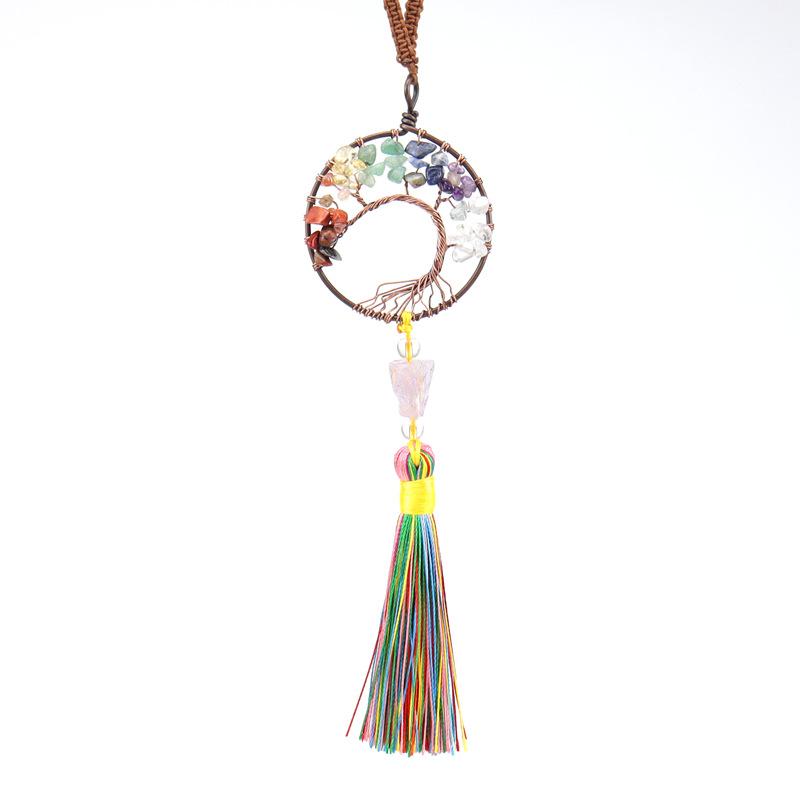 Woven Natural Gravel Crystal Rough Stone Life Tree Fringed Pendant Car Rearview Mirror Pendant Bag Decoration G16