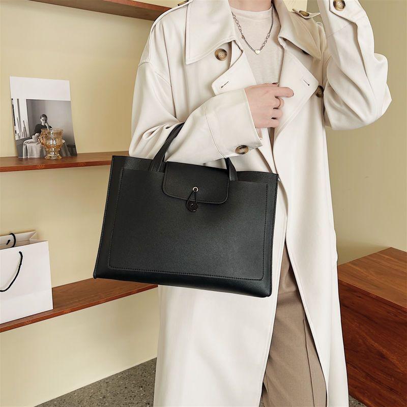 Korean Version Solid Color Minimalist Leather Computer Bag Professional Handheld Briefcase Women's Business File Bag