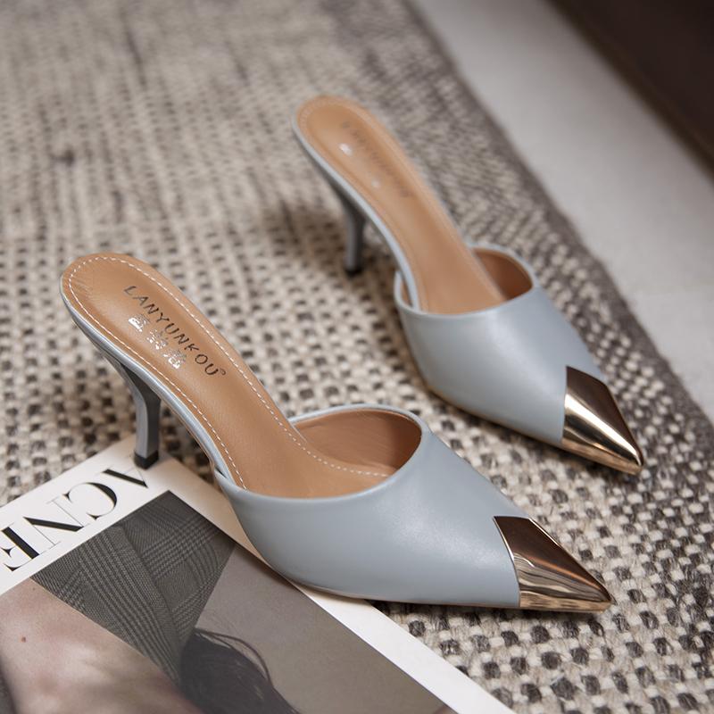 

Женские тапочки на высоком каблуке, модные однотонные туфли Muller на тонком каблуке