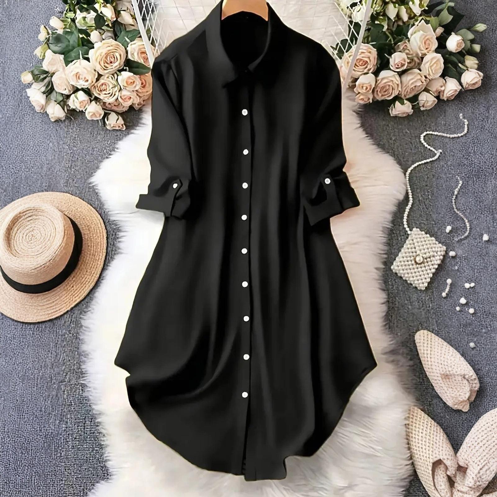 

Ladies Loose Comfortable Fashionable Cardigan Lapel Shirt Solid Color Buttonhole Top XL